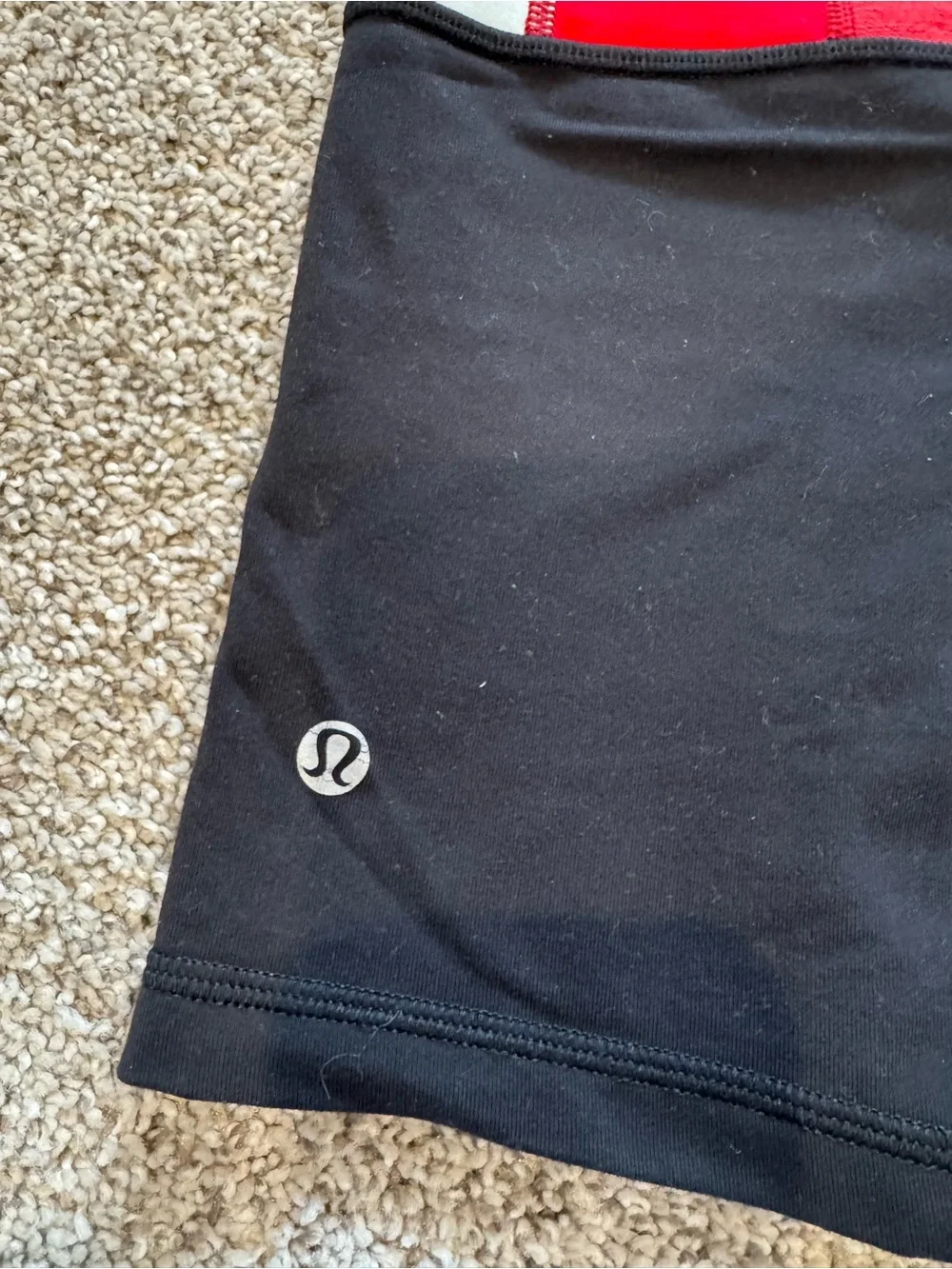 Lululemon booty Black Athletic Shorts with Red and light blue waistband
